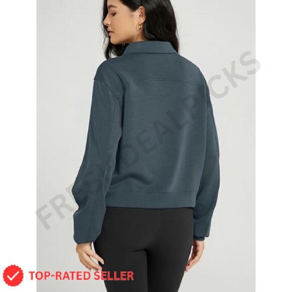 Modal Half-Zip Sweatshirt Relaxed Fit Pullover Pockets Y2K Chic Casual - Picture 3 of 7